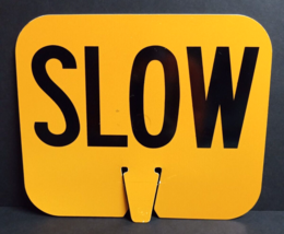 SLOW &amp; 15 MPH Double Sided Yellow Vtg Plastic Traffic Cone Sign 10.5&quot;h x 12.5&quot;w - £15.97 GBP