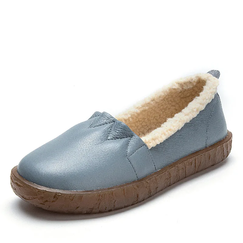 Handmade Genuine Leather Winter Warm Shoes Women Loafers Fashion Slip On... - $75.52