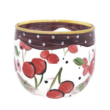 Hand Painted Cherry Polka Dot Themed Candle Holder Juice Glass Cherries - £19.52 GBP