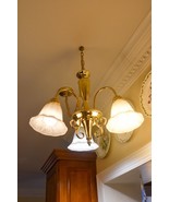 Chandelier 3 Light polished brass with decorative glass shades - $98.99