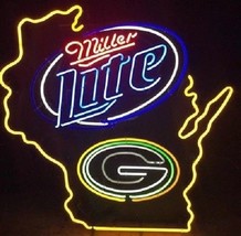 New Miller Lite Beer Green Bay Packers Wisconsin State Light Neon Sign 24&quot;x20&quot; - $249.99