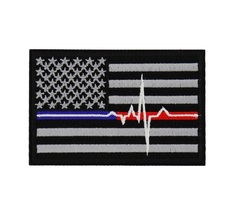 EMT Blue Red Line Black White American Flag 3&quot; x 2&quot; iron on patch (7691) (D12) - £4.65 GBP