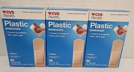  ( 3 ) CVS Health Plastic Adhesive Bandages-60ct. Each-New - £7.81 GBP