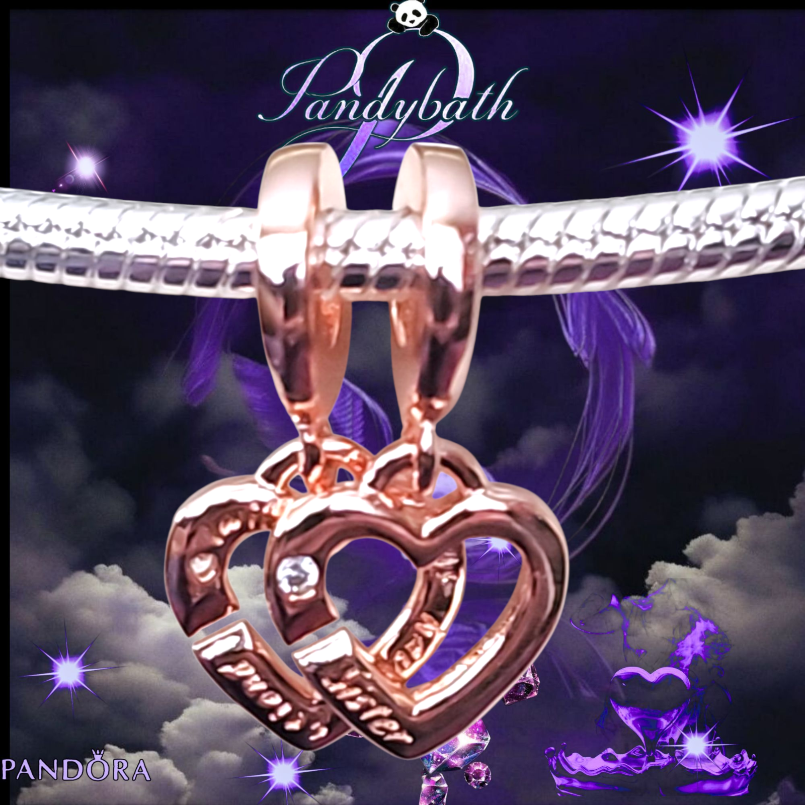 PANDORA Rose Gold Linked Sister Hearts Split Charms 789538C01 US SELLER Item image 9