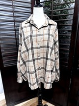 E;Ann Design By Korea Brown Plaid Flannel Shirt Jacket Snaps Long Sleeve  - £14.98 GBP