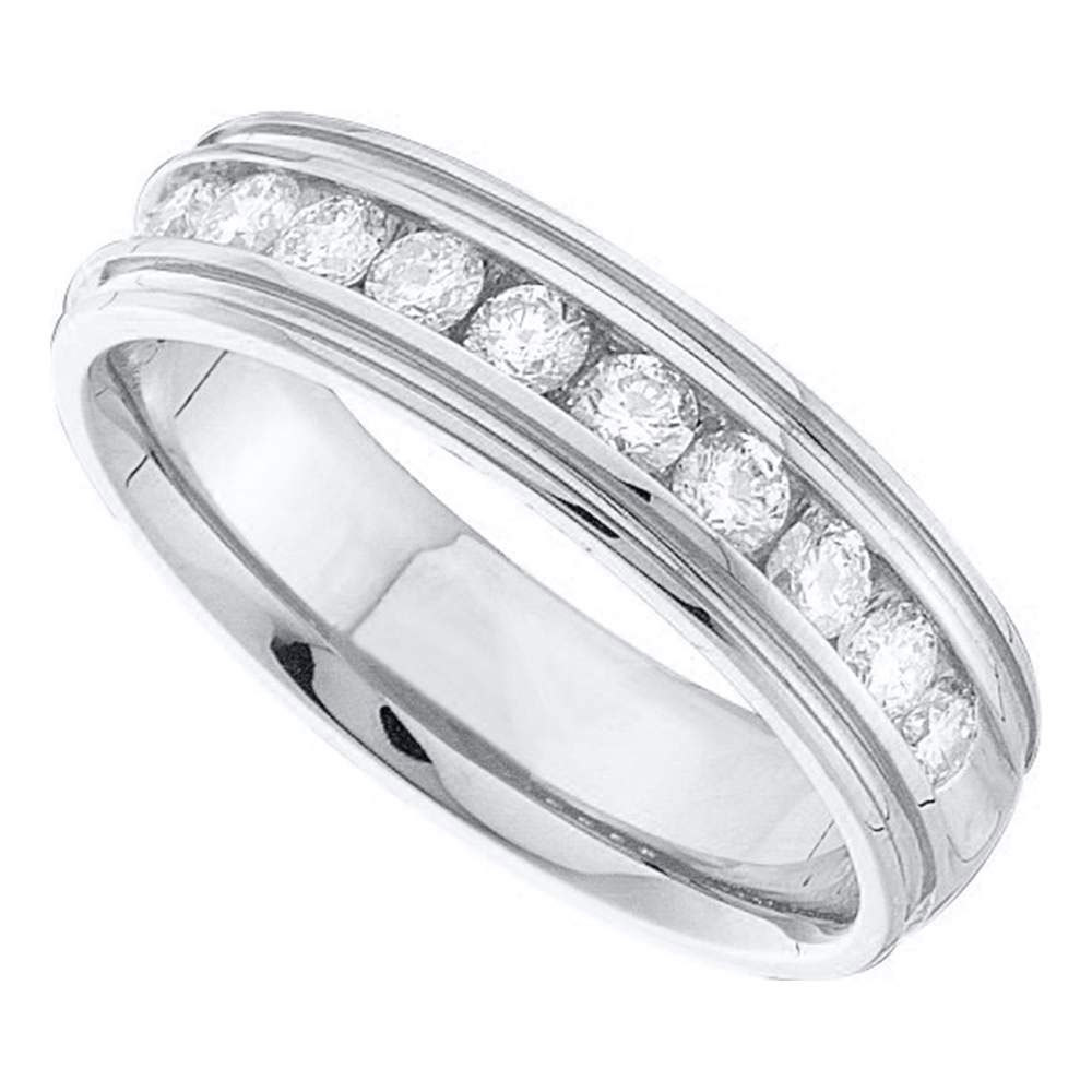 14k White Gold Mens Round Diamond Band Ridged Edge Wedding Band 1/4 Ctw - £599.51 GBP