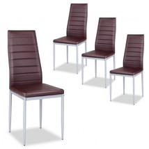 4 pcs PVC Leather Dining Side Chairs Elegant Design -Coffee - £112.93 GBP