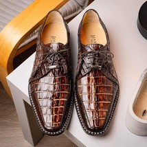 Caribe Rustic Genuine Caiman Crocodile Dress Shoes Derby Orix / Brown image 12