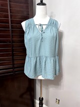 A New Day Womens Blouse Green Sleeveless V Neck Tie Pleated Rayon Blend XS - £7.58 GBP