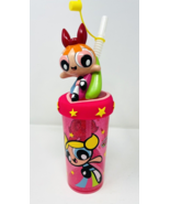 Rare Power Puff Girls Straw Topper Pink Cup Zak Cartoon Network 2000 Vin... - $2,809.84 MXN
