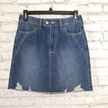 Hollister Skirt Womens Juniors 3 Blue Ultra High Rise Denim Raw Hem Cutoff Y2K - $19.99