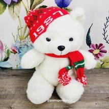 Dan Dee Kmart  Christmas White Teddy Bear Plush 17&quot;  Red Green Hat Scarf... - £15.73 GBP