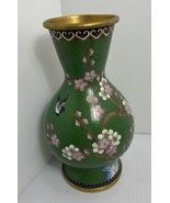 Vintage Asian Cloisonne Vase Enamel Green Floral Bird Estate Find 10” - $44.41