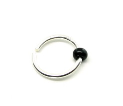 Argento Sterling Naso / Setto Cerchio Filo Anello Infinito 20 Gauge Perlina Nera - £9.63 GBP