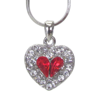 Crystal and Red Heart Pendant Necklace White Gold Valentine - £11.30 GBP