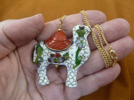 J13-3 Red CINNABAR + white cloisonné Camel carved jewelry 18&quot; Pendant necklace - £22.78 GBP