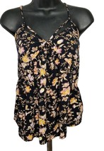 American Eagle Outfitters Women&#39;s Top Spagetty Strap Balck &amp; Yellow Flor... - £13.43 GBP