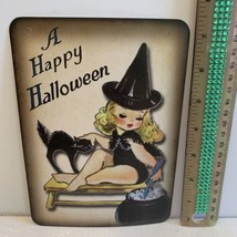 Halloween Decor Vintage Style Die Cut Sexy Witch Black Cat 5 X 7” - £3.12 GBP