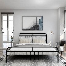 King size Black Metal Platform Bed Frame with Rounded Headboard Footboard - $6,678.71 MXN