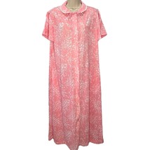 Vintage 70s JCPenney Short Sleeve Robe Pink Floral Size M Snap Button Co... - £22.28 GBP