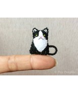 Miniature Tuxedo Cat, Tiny Felt Black White Kitten, Handmade Kitty, Felt... - $12.00