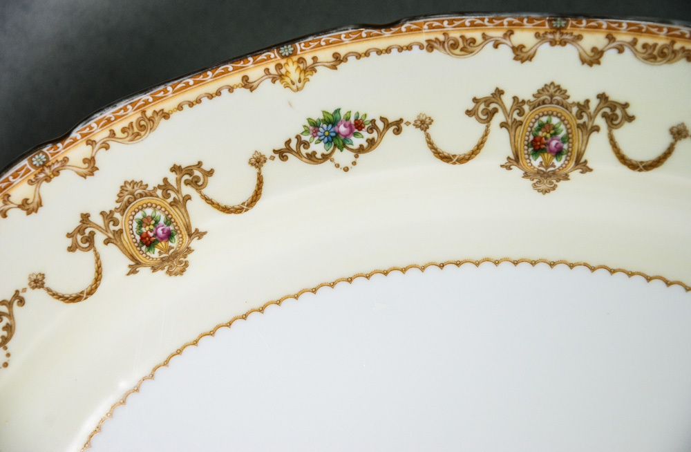 Noritake Large Platter 16.25"x12" Cream Rim Tan Swags Floral Cartouche Vintage Item image 2