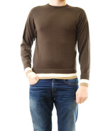 LOU D Mens Pullover Crew Neck Long Sleeve Comfortable Dark Brown Size S - £57.54 GBP