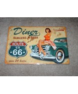 New &quot;Route US 66&quot; Tin Metal Sign  8&quot; X 12&quot; Diner Burgers &amp; Beer Sexy Girl - £19.65 GBP