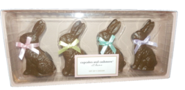 NEW Set 4 Faux CHOCOLATE EASTER BUNNY Rabbits Resin 3 3/4&quot; W/ Bows CANDY... - £39.43 GBP