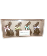 NEW Set 4 Faux CHOCOLATE EASTER BUNNY Rabbits Resin 3 3/4&quot; W/ Bows CANDY... - £39.62 GBP