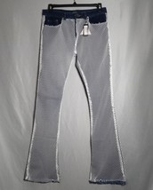 BOOHOO Jeans Mens 32 Slim Button Fly Flare Fish Net Overlay Coachella Hi... - $49.49