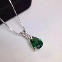 Naturale Taglio a Pera Verde Smeraldo Pendente Argento Sterling Collana Gioielli - £19.98 GBP