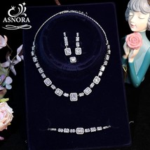 Luxury Clear Brilliant Square Cubic Zirconia Necklace and Earrings Sets Bridal J - £61.44 GBP