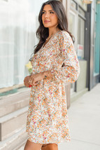 Yellow Boho Floral V Neck Ruffled Empire Waist Long Sleeve Mini Dress - $18.22