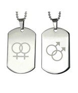 DOUBLE MALE or DOUBLE FEMALE SYMBOL NECKLACE Gay Lesbian Etched Dog Tag ... - £4.72 GBP