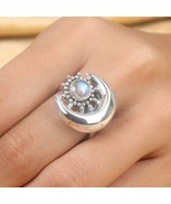 925 Sterling Silver Moonstone Gemstone Crescent moon Ring Jewelry - $27.06 CAD+