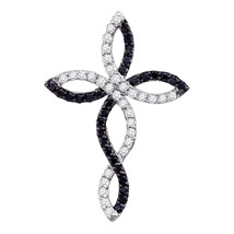 10k White Gold Round Black Color Enhanced Diamond Cross Fashion Pendant 1/3 Ctw - £205.75 GBP