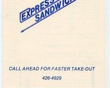Express Sandwiches Menu Cobb Parkway Marietta Georgia 1985 - £14.02 GBP