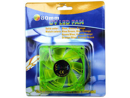 80MM UV REACTIVE BLUE LED GREEN / GREEN COMPUTER CASE COOLING FAN S8-08-... - $17.99