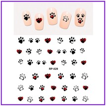Nail art water transfer stickers decal white red heart in paw print RP029 - £2.59 GBP