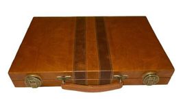 Vintage Backgammon Set Faux Leather Case Marbled Swirl Green White Pcs image 9