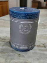 3”x 4”Large Hand Poured Unscented Blue Round Pillar Wax Candle By Papier &amp; Chaid - £11.58 GBP