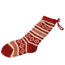 Wool Christmas Stocking Red White Knit 18 inches Holiday Decor Stripes D... - $14.94