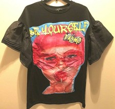 LOVE J Be Yourself Black Pink Lollipop Rock Pop Gothic T-shirt Ruffle Sl... - £20.57 GBP