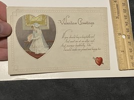 VALENTINE GREETING Poem Verse Vintage Postcard Girl Knitting Am I Tempti... - £9.00 GBP