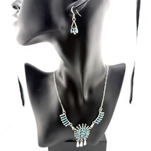 Zuni Evonne Hustito Sterling Silver Cluster Turquoise Necklace and Earri... - $272.25