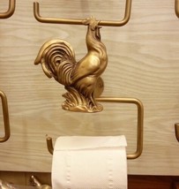 Brass Tissue Paper Roll Holder ROOSTER Figurine Wall Mounted Vintage Home Decor - £79.91 GBP