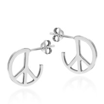 14K White Gold Plated 925 Sterling Silver Round Peace Sign Stud Earrings - £21.97 GBP