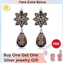 Natural Smoky Quarts Sterling Silver Drop Earrings 8.2 Carats Crystal Pear Cut C - £59.74 GBP