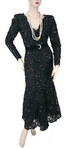 Oscar de la Renta Vintage L/S Sequin Black Dress with Belt Size 6 - $1,900.00